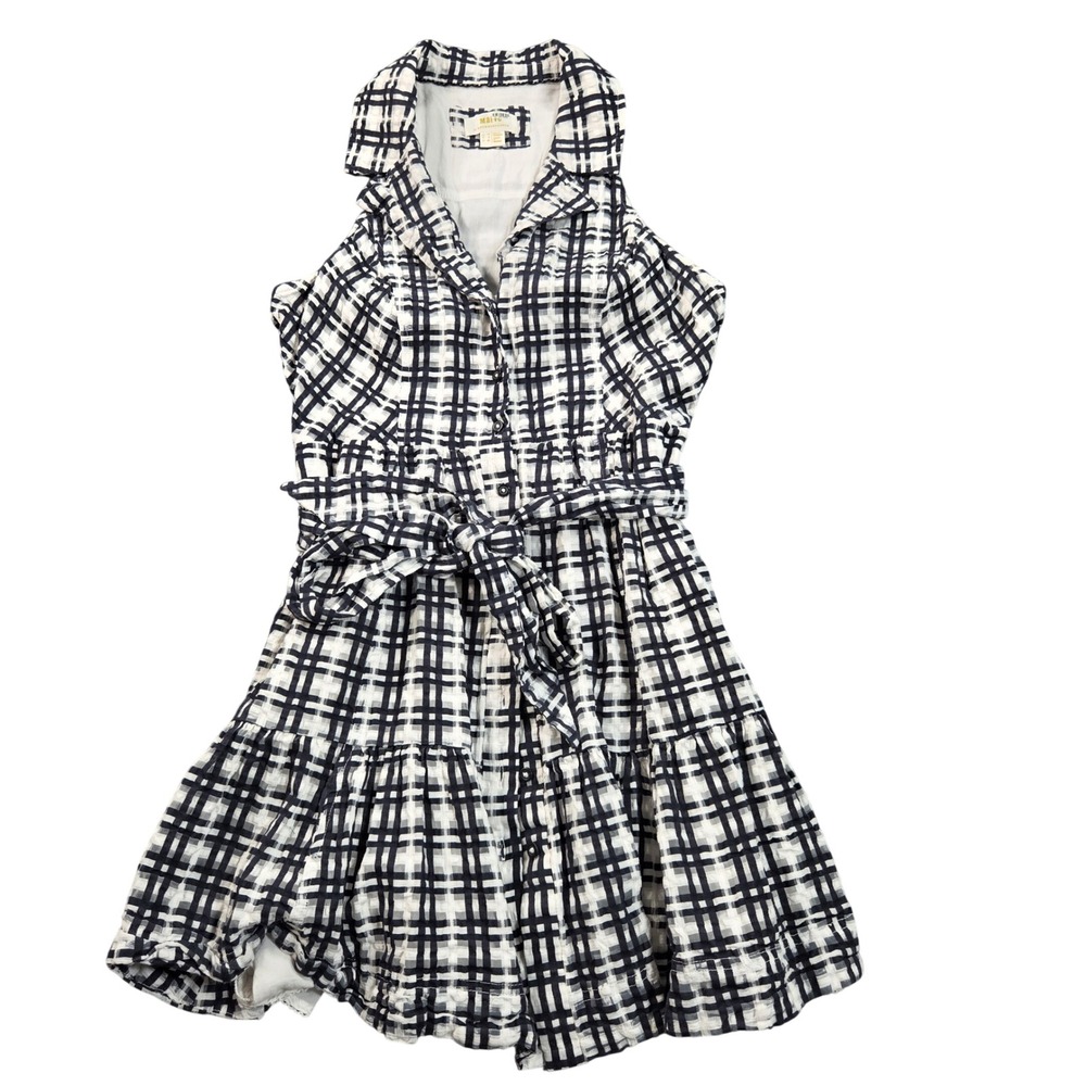 Maeve Anthropologie Shirt Dress Womens 8 Black White Plaid Sleeveless Belted